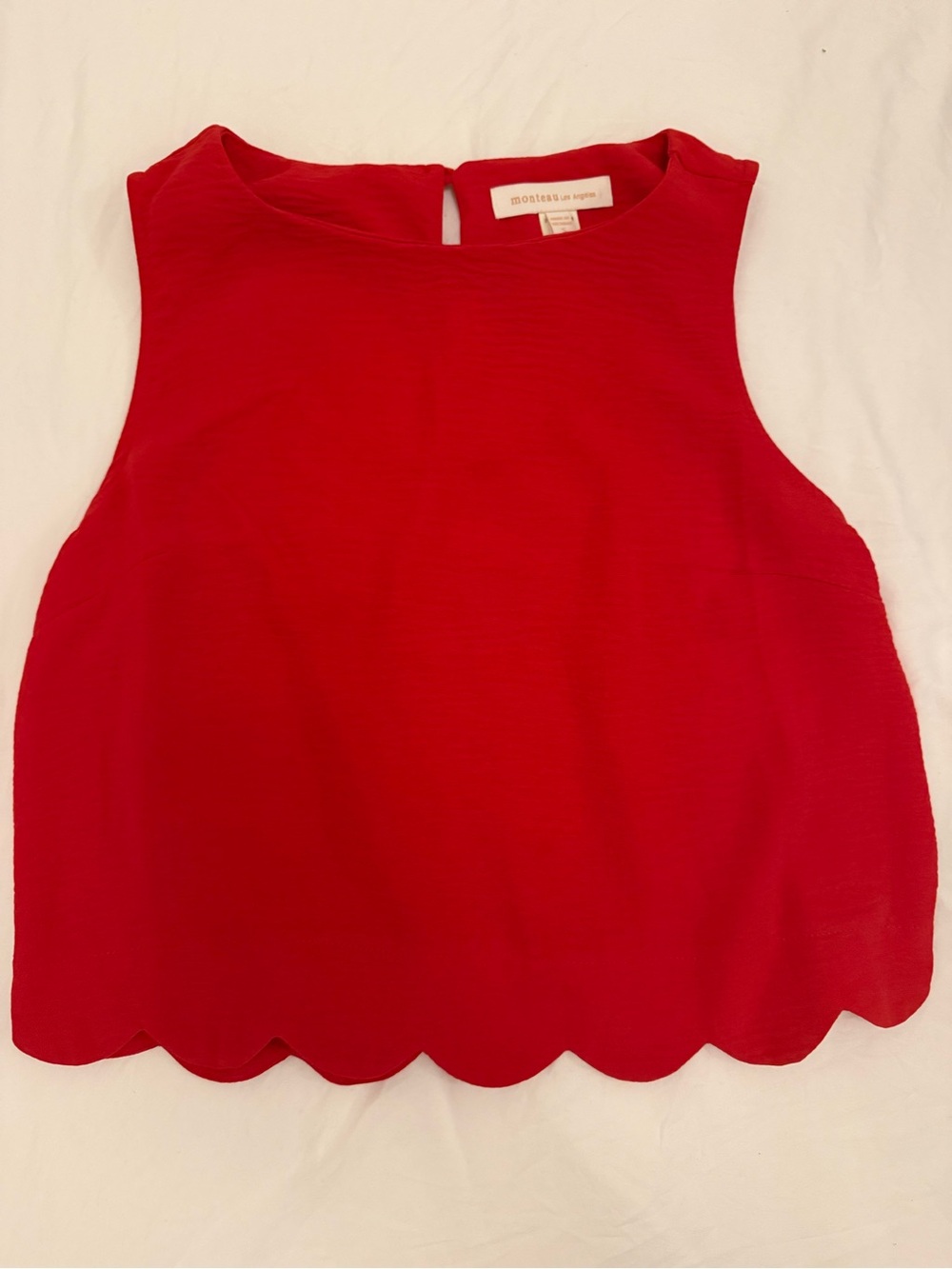 Monteau Las Angelos Red Scalloped Hem Sleeveless Top Small